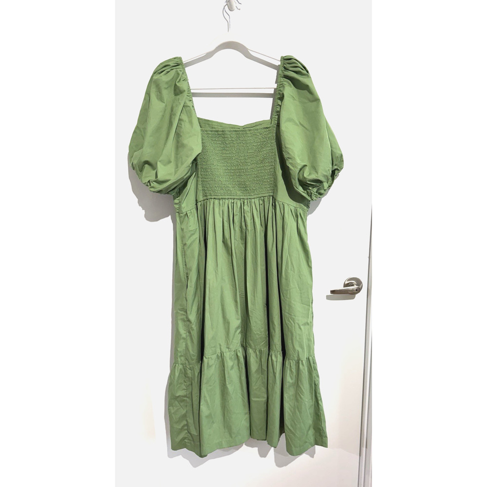 NWOT Abercrombie & Fitch Midi Dress Emerson tiered Puff Sleeves Green size XXL - Picture 8 of 10